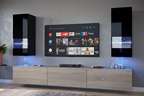 Furnitech Wohnwand Wohnzimmer - Wohnzimmer Möbel mit LED RGB - 16 Farben - Hängend Wohnwand Modern - Wohnzimmer Schrankwand mit Regale und TV Schrank (Sezana AN21-18BS-HGM7 1B)