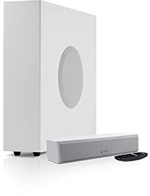 Teufel Cinebar One + Soundbar ultra compatta con subwoofer salvaspazio, Dolby Audio, Dynamore Ultra, Bluetooth 5.0 aptX, pannello touch bianco