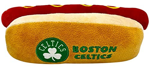 Pets First NBA Boston Celtics Hot Dog Plüsch Hund & Katze Quietschspielzeug – Niedliches Hot-Dog Snack Plüschtier für Hunde & Katzen mit innerem Quietscher & schönem Basketball-Team-Name/Logo