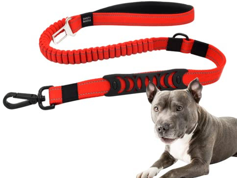 Edipets, Correa Antitirones Perro, Cinturon Compatible Coche, 1M / 1.4M, Reflectante, Mango Acolchado, para Perros Pequeño/Mediano/Grande (Rojo)