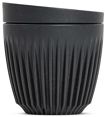 HUSKEE Coffee Cups with Lids - Reusable Coffee Cup with Unique Fins for Espresso, Cappuccino, Americano, Mocha - Insulated & Portable Latte Cups Made with Repurposed Coffee Husks (Charcoal, 6oz)