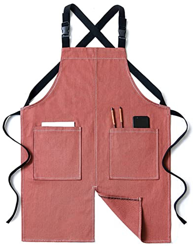 fayengan Arbeiten Schürze, Tischlerschürze Schweißerschürze Wasserfest Canvas Werkzeugschürze Herren & Damen, Mann & Frau, Perfekt für Garten (Color : Pink, Size : XL)