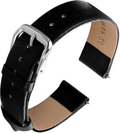 cobee Leder-Uhrenarmbänder, weiches Kalbsleder, Uhrenarmband, Schnellverschluss, Leder-Ersatzarmband für Männer und Frauen, Universal-Uhren, Armband, Edelstahl-Verschluss-Schnalle (schwarz, 22 mm)