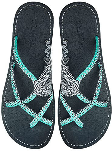 Capana Gewebte flache Damen-Sandalen – geflochtene Riemchensandalen, Strandsandalen für Damen, eleganter Sommer, Seil, Bohemian-Sandalen, Frühling, lässige Damenschuhe, bequeme Boho-Flats für