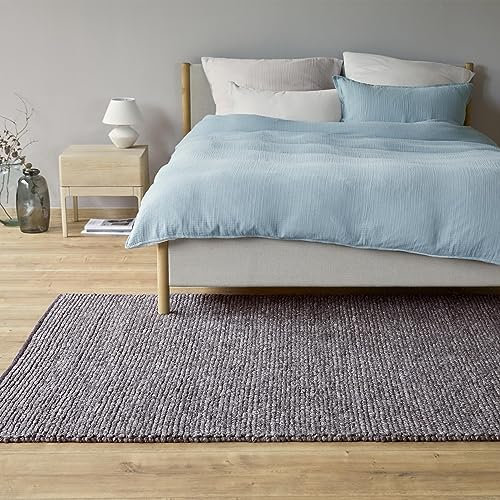 URBANARA Woll-Teppich Ravi Mix 140x240 cm, Anthrazit Grau - Handgewebt, Skandinavisches Landhaus Design mit grober Struktur, Wohnzimmer Esszimmer Schlafzimmer, 70% Schurwolle