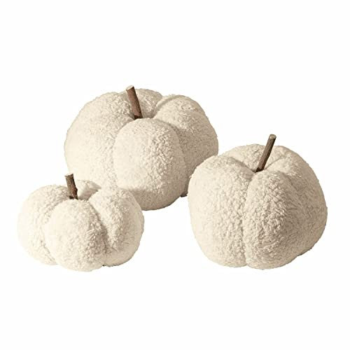 Loberon Kürbis 3er Set Benjamin, eleganter Bouclé-Stil, hölzerne Stile, Herbst-Flair, Dekoration, Deko-Objekte, Baumwolle, Niembaumholz, Creme/braun