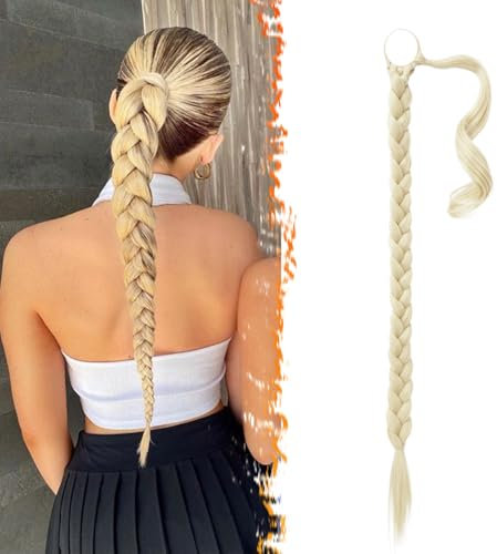 BARSDAR 66cm Langes geflochtenes Pferdeschwanz-Verlängerungsgummiband, gerade umwickelter Zopf, Haarverlängerungen, Pferdeschwanz, DIY, natürliches, weiches, synthetisches Haarteil für Frauen