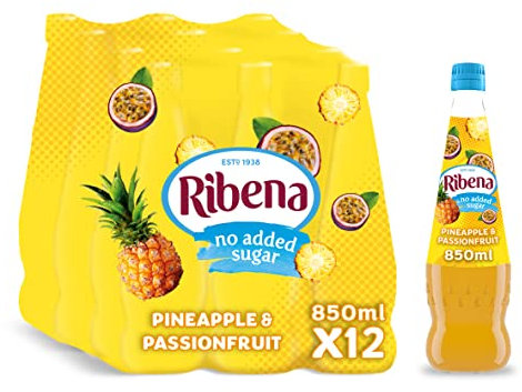 Ribena Pineapple and Passionfruit Squash 850ml - Real Fruit | Rich in Vitamin C | No Artificial Colours or Flavours | 100% Recycled Plastic Bottle
