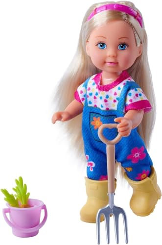 Simba Evi Love Farmer, Spielpuppe als Bäuerin mit Schaufel, Mistgabel, Eimer und Karotten 12cm, ab 3 Jahren