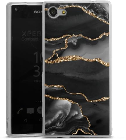 DeinDesign Slim Case kompatibel mit Sony Xperia Z5 Compact Silikon Handyhülle transparent Hülle extra dünn Marmor Muster Glitzer Look