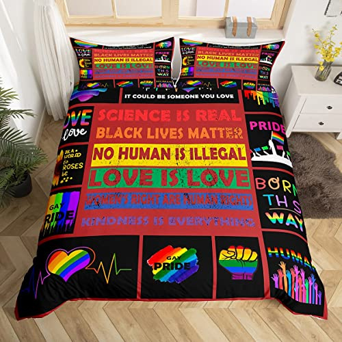Rianbow Bettbezug, Regenbogenstreifen, Liebes-Bettwäsche-Set für Damen, Herren, Teenager, Zimmer, Stolz, Flagge, Freiheit, LGBT-Dekor, Bettbezug-Set, bunt, 2 Stück Reißverschluss, Einzelgröße