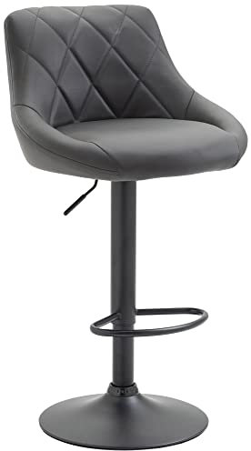 Tabouret De Bar Réglable en Hauteur Lazio Similicuir I Chaise Hauteur De Bar Confortable avec Dossier Et Repose-Pied I Réglable Pivotant, Couleur:Gris, Couleur du Cadre:Noir