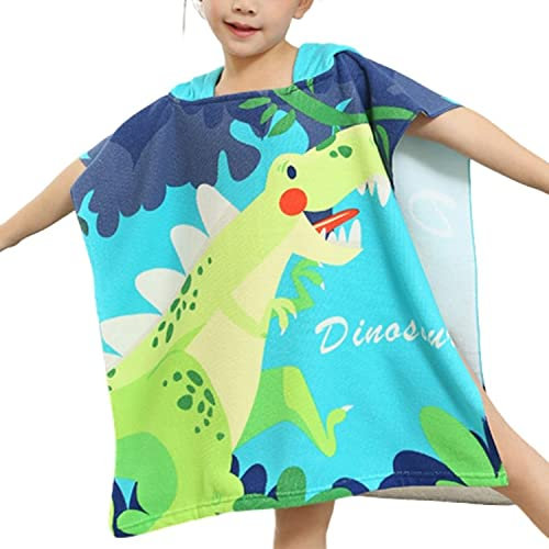 JFAN Kapuzenhandtuch Kinder Cartoon HandtüCher Jungen Strandhandtuch Children'S Schwimmen Poncho MäDchen Toalla De Playa Absorbente Y De Secado RáPido,Dinosaurier