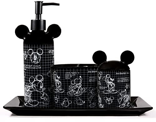 Zrike Brands Badezimmer-Zubehör-Set, Skizzenbuch, Keramik-Kollektion, 4-teilig, mit Pumpseifenspender, Zahnbürstenhalter, Wattebauschglas und Ablage für die Arbeitsplatte, Original Zrike Brands