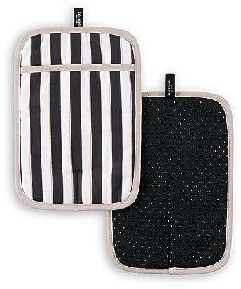 Kate Spade New York Botanical Stripe - Juego de 2 Soportes para ollas, 7 x 10 Pulgadas, Negro/Beige