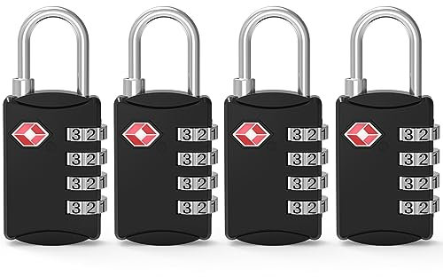 Diyife TSA Luggage Locks, [Updated Version][4 Packs] 4-Digit Security Padlock, Combination Padlocks, Code Lock for Travel Suitcases Luggage Bag Case etc. Black