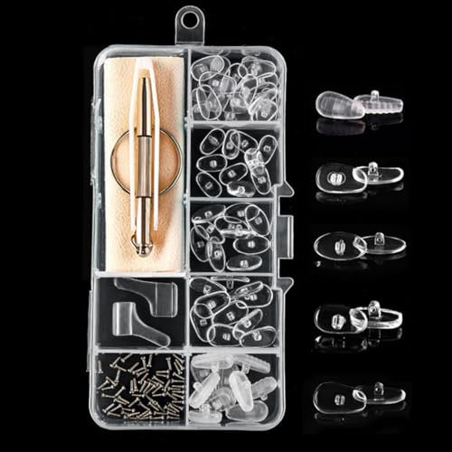 JTKREW Plaquetas nasales de Silicona para Gafas en 5 Estilos Diferentes - Incluye Micro Destornillador, Tornillos y Estuche para Gafas