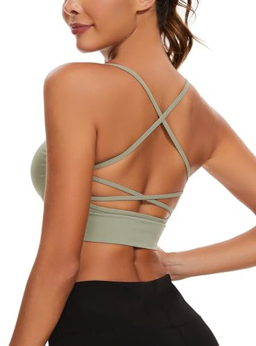 Sykooria Sport BH Damen Gepolstert Bustier Damen BH ohne Buegel Spaghettiträger Cross Back Design Push up BH Sport Bra Top für Yoga Fitness, 295-1pc (Grün), M