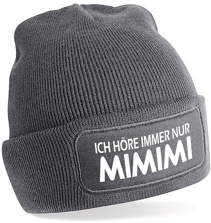 Herzbotschaft Beanie Strickmütze mit Spruch | Ich hör Immer nur Mimimi | grau | Unisex SoftTouch angenehm weiche und warme Wintermütze | OneSize Einheitsgröße für Erwachsene