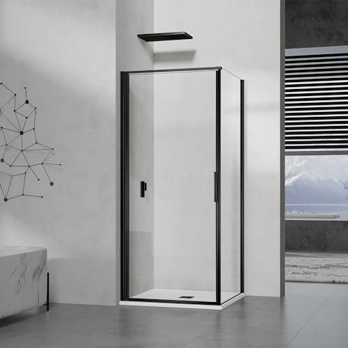 GRAND VERRE Cabine de douche pivotante 100x80 pour installation entre deux murs profilés en noir mat