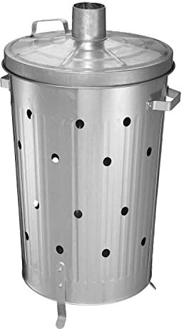 Crystals 90L 90 Liter Extra Large Galvanised Metal Incinerator Recycle Garden Rubbish Fire Burning Bin Leaves Wood Burner, Silver (1)