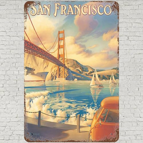 CHARLLR Metall-Blechschild im Vintage-Stil, San Francisco Golden Gate Bridge, Wandkunst, Dekoration, Reise-Eisenplatte, Zuhause, Küche, Poster für Zuhause, Wohnzimmer, Schlafzimmer, Küche, Garten,