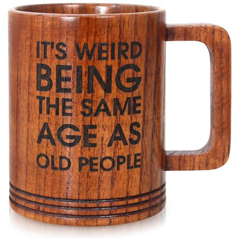 Gifts for Men Women Wooden Coffee Tumbler Mug Gift Funny Birthday Gift Ideas for Grandpa Dad Father Husband Him 40th 50th 60th 70th from Daughter Son on Fathers Day Old People Gag Gift Men Beer Mug