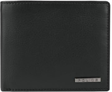 Police Portefeuille homme en cuir véritable, fin avec porte-monnaie, porte-cartes de crédit et boîte cadeau, Noir 69 sans porte-monnaie, Moderne