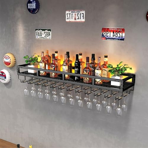 casier à vin,Porte-bouteilles De Vin Mural - Etagere Murale Suspendu - Range Bouteille En Fer Forgé, Support À Verres À Vin Rétro Américain/support À Plantes, Support De Rangement Suspendu E