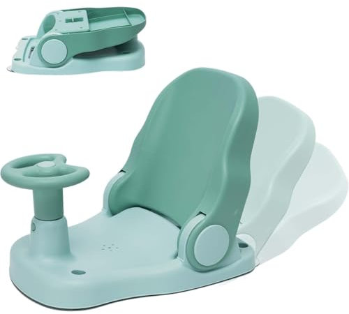 Asiento de baño para bebé con respaldo ajustable, silla de ducha plegable para bebés con ventosa fuerte, portátil para bebés a partir de 6 meses, verde