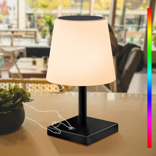 Postlucky Solar Tischlampe Outdoor Tischleuchte mit Lichtsensor LED Tischlampe Outdoor Dimmbar Touch Warmweiß und RGB 2in1 Aufladung Tischlampe Kabellos IP44 Wasserdicht für Innen/Außen (Schwarz)