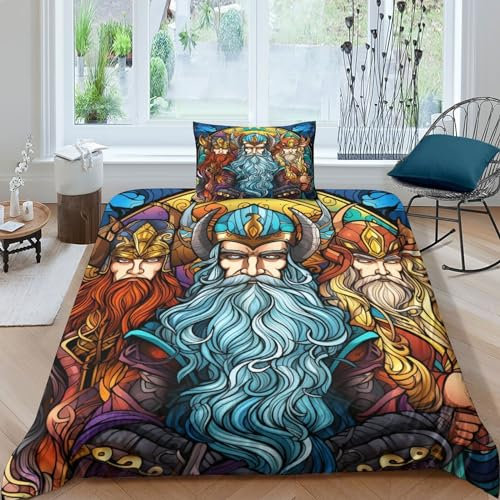 NAHCBIOT Nordic Mythology 3D Bettwäsche-Set Weich Mikrofaser Thor Odin Loki Bettwäsche Set,für Unisex,mit Bettbezug Und Kissenbezug Haltbar Atmungsaktive Single（135x200cm）