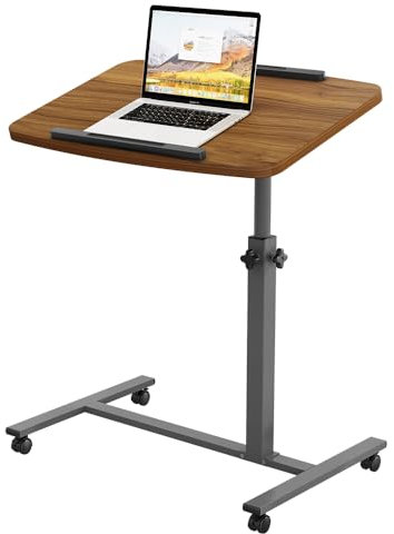 Furist Table de chevet réglable avec roulettes pour ordinateur portable - Chariot de bureau portable inclinable - Table de lit d'hôpital