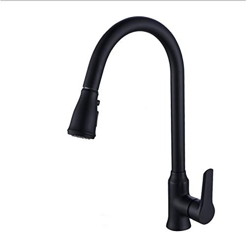Ausziehbare Küchenarmatur aus Messing for heißes und kaltes Wasser, Einloch-Einhebelmischer, 360° drehbarer Wasserhahn mit Ein-Tasten-Wasserstopp, schwarze Küchenarmaturen(Noir)
