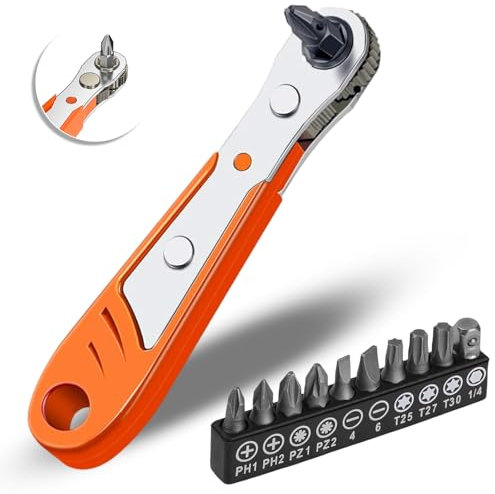 KkvoGmle Mini Magnetic Screwdrive Right Angle Phillips Magnetic Screwdriver,1/4 Inch Drive High Torque Offset Reversible Mini Ratcheting Screwdriver