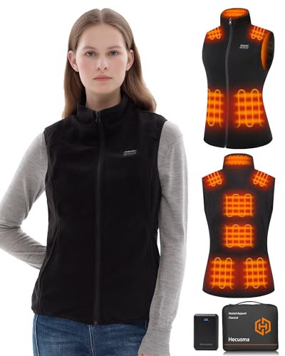 Hecusma Pile Gilet Riscaldato Donna con 16000mAh 7.4V Batteria Inclusa, Gilet Donna Riscaldato, Gilet Riscaldato in Pile per Caccia, Sci e Motociclismo all'Aperto-XS