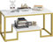 Couchtisch 2 Ebenen, Sofatisch aus Holz, Wohnzimmertisch, Kaffeetisch mit Stauraum, Tisch Wohnzimmer, Einfache Aufbau, Offener Stauraum, Moderner Stil, 100 x 48 x 45 cm, Marmor Weiß