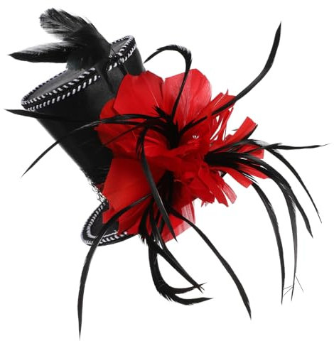 COSMEVIVI Hüte Für Frauen Stirnband Hut Mini Hut Haarband Schwarzer Rotes Stirnband Kostüm Zylinder Kopfschmuck