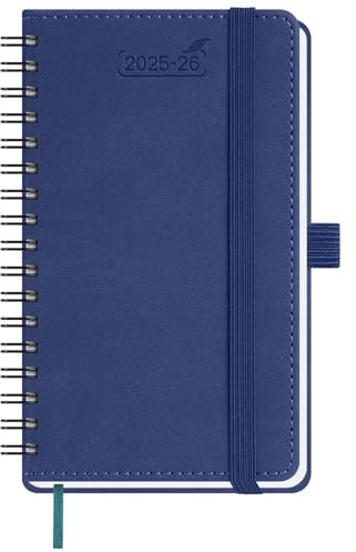 BEZEND Kalender 2025 2026 Klein Wochenplaner A6, 18-Monate Taschenkalender Juli 25-Dez 26, Buchkalender Ringbuch PU-Leder Softcover mit Stifthalter - Blaubeere