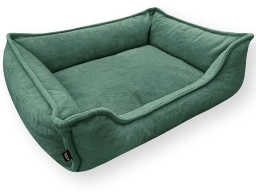 4L Textil IRIS Orthopädisches Hundebett Premium-LINE Hundekorb orthopädisch Kuscheliges Hundebett mit Bezug Memory Foam(100x80 cm, Grün)