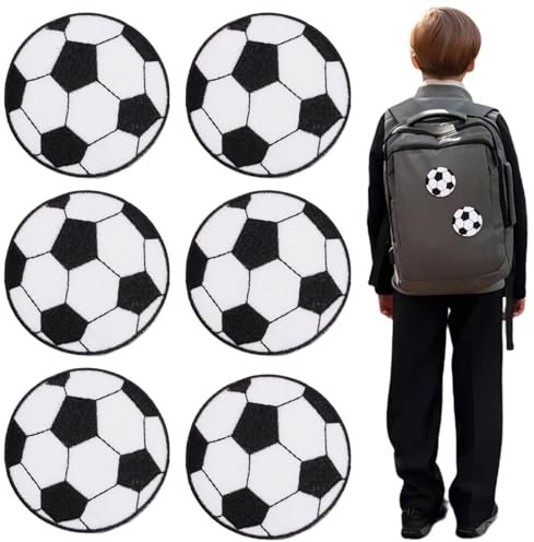 6 Stück Fußball Patches,Fußball Patch gestickt, 6,9 cm, Fußball Fussball Patch Aufnäher Applikation zum Aufbügeln Bügelbild Ball Sport,pplikation Aufnäher zum aufbügeln,Fußballmotiv Bügel Patches