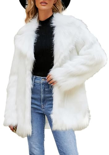 Ladies Faux Fur Coats Winter Warm Fleece Jacket Open Front Cardigan Soft Overcoat Mid Length Outwear Long Sleeve Outerwear B-24