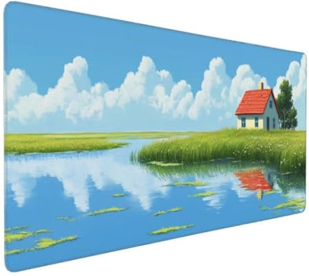 See Hütte Mauspad, Large XXL Mouse Pad 900x500x3mm Tastatur Matte, Groß Vernähte Kanten WassXerdicht Anti-Rutsch Mauspad, Erweiterter Schreibtisch Schutz Mauspad für Geschenk Weiblich Office k-359