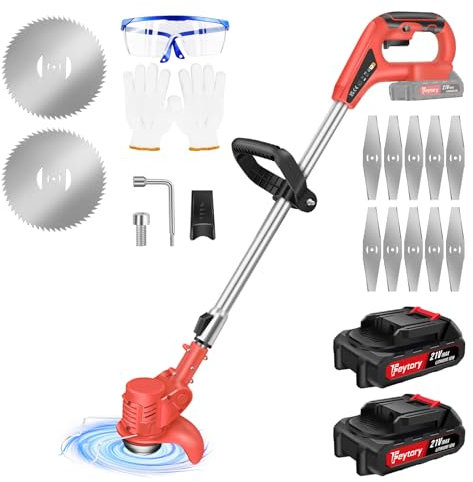 Cordless Garden Strimmer, Electric Grass Trimmer with 2 x 1.5Ah Battery, Metal Blade Strimmer with 2 Types Blades, Grass Strimmer Retractable, Telescopic Lightweight Grass Trimmer for Garden Lawn