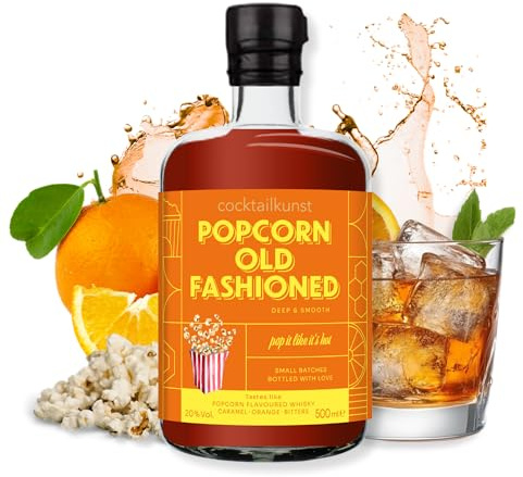 Cocktailkunst Old Fashioned Popcorn | Popcorn flavoured Whiskey, Karamell, Orange, Bitters | 500 ml | 20% Vol.