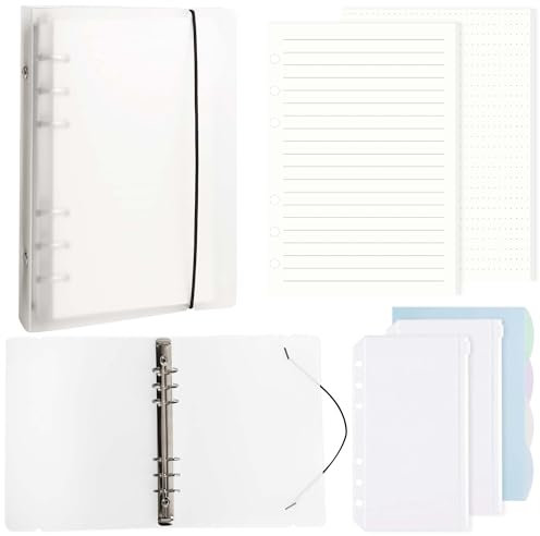 DesertBoy A5-Ringbuch, A5-Ringbuch, Notizbuch mit 90 Blatt Nachfüllpapier, 2 Stück Reißverschlusstaschen für lose Blätter und 4 Trennblätter, nachfüllbarer 6-Ring-Notizbuchordner für Reisetagebücher