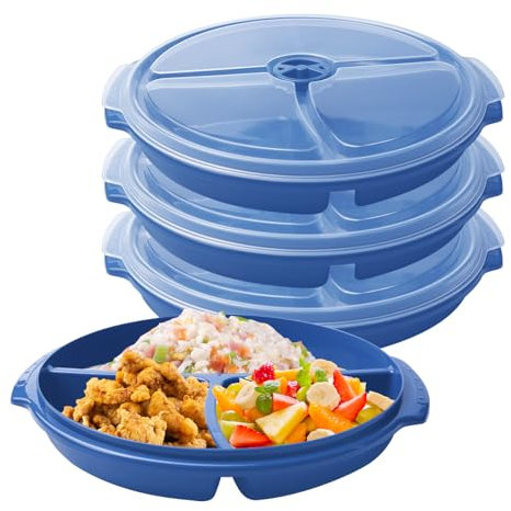 Lot de 3 assiettes à micro-ondes : vaisselle pour micro-ondes avec couvercle Assiette à micro-ondes sans BPA Réutilisable Boîte de conservation résistante au micro-ondes avec 3 compartiments Couvercle