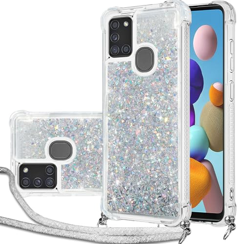 Handykette Hülle für Samsung Galaxy A21s mit Band, Glitzer Handyhülle
