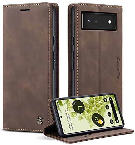 Monweicz Handyhülle für Google Pixel 6 Hülle Premium Lederhülle Klappbar Flip Case Tasche Magnet Kartenfach Standfunktion Klapphülle Schutzhülle für Google Pixel 6 - Kaffee