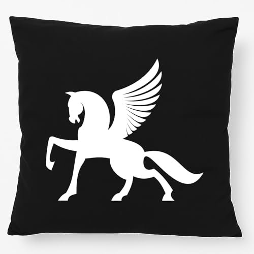 Huuraa Kopfkissen Pegasus Silhouette Geschenk 40x40cm mit Füllung Black Baumwolle Pegasus Deko